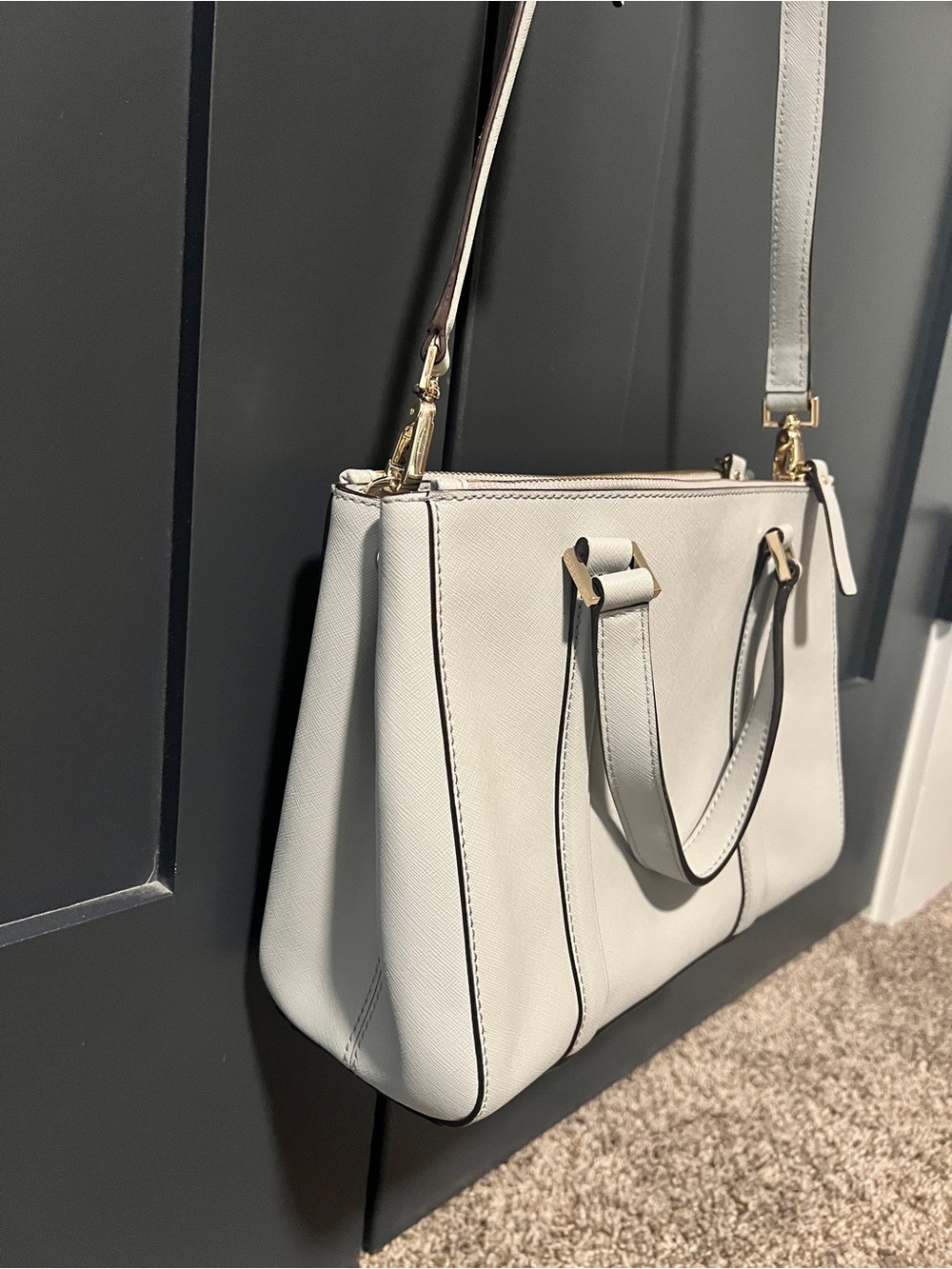 NWOT Kate Spade Saffiano Newbury Lane satchel/crossbody bag light gray - Picture 7 of 12